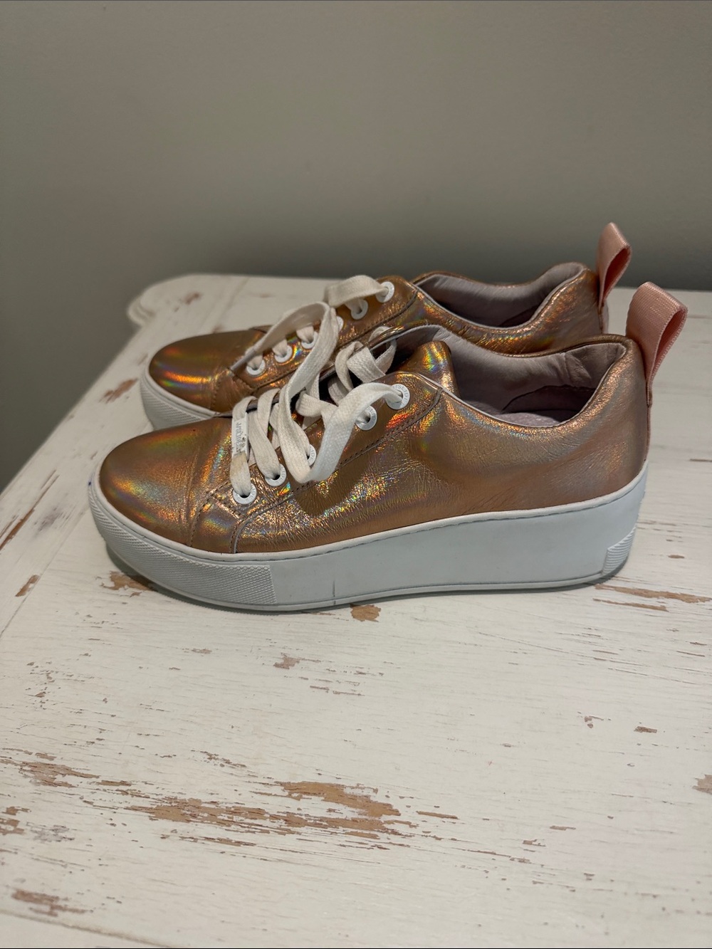 J Slides Iris Metallic Rose Gold Platform Sneakers